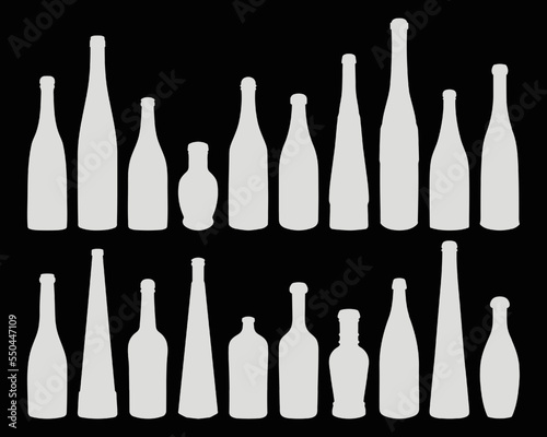 Shape of silhouette of bottle for alcohol, beer, kvass, waters. Outline of a container for storing liquid