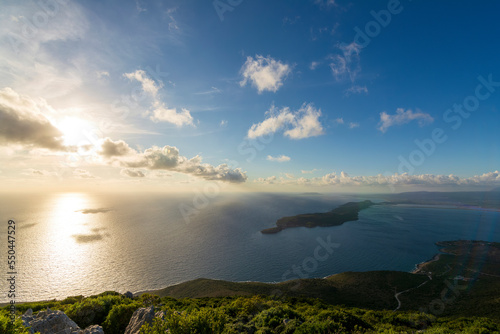 Sunset at the island of Sfaktiria near the town of Pylos in Peloponnese, Greece photo