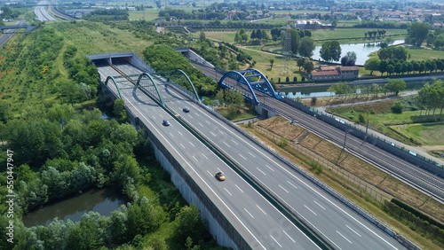 Aerial View Of The Highway, Bernate, Near Milan, Italy