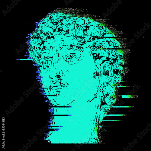 Vector abstract illustration of Greek statue of David in psychedelic style. Ancient art and modern style.Trippy