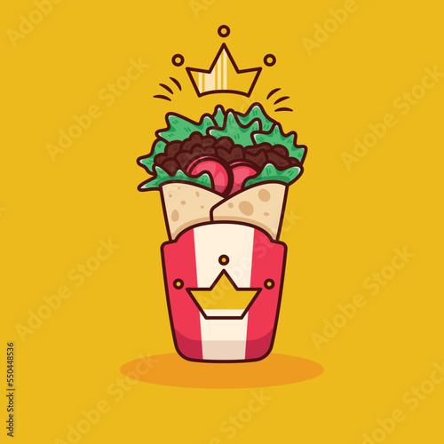 cute cartoon king crown kebab illustration in flat design