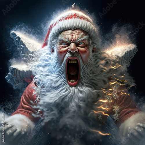 Angry Santa Claus. Screaming Father Christmas is going insane from xmas madness. photo
