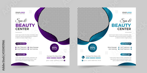 Modern Spa & Beauty Center social media post, Digital marketing agency Corporate banner promotion ads sales and discount banner vector template design