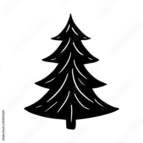 Christmas tree in doodle style. Hand drawn sketch of a Christmas tree. Vector illustration. Isolated on a white background. Illustration for graphics, website, logo, icons, postcards