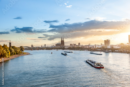 freight ship on river Rhein by Cologne