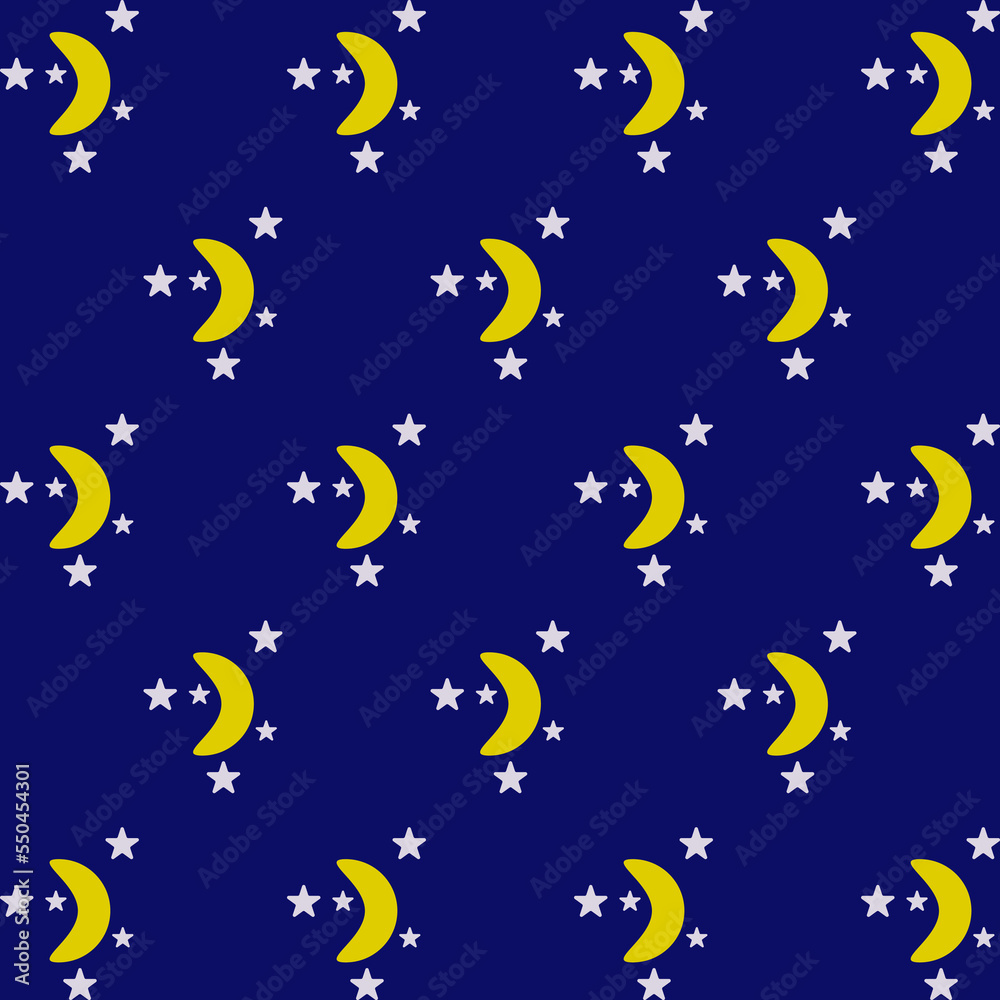 moon and star pattern design in flat style. repeat and seamless vector 
