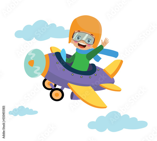 Happy Kid Flying In Airplane
