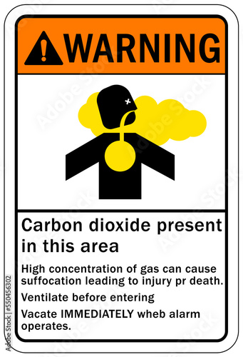 Warning sign and label carbon dioxide danger