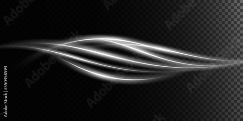 Abstract light lines of movement and speed in white. Light everyday glowing effect. semicircular wave, light trail curve swirl, car headlights, incandescent optical fiber png.