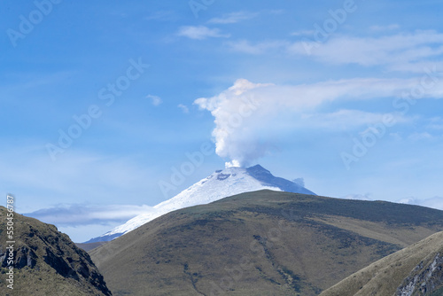 Cotopaxi volcano, yellow alert, volcanic activity with presence of ash