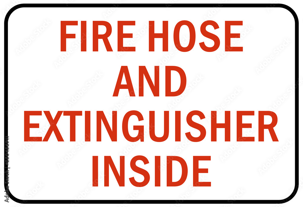 Fire extinguisher inside sign and labels