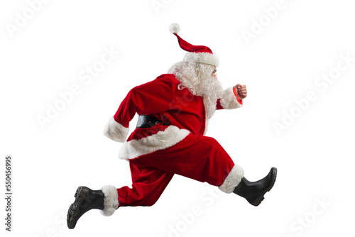 santa claus runs fast to deliver for christmas eve