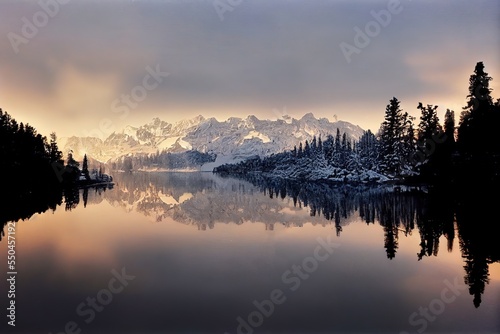 mountain panorama with view of lake