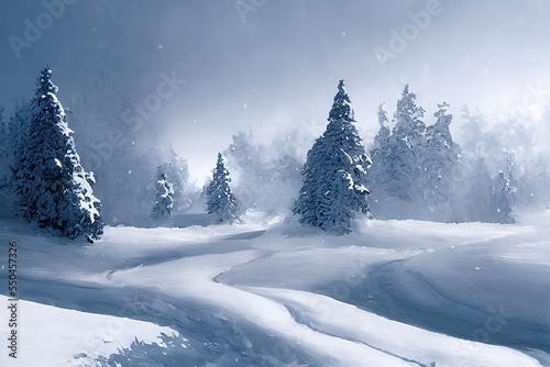 white wintery snowy landscape, postcard concept