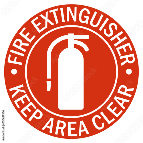 Fire extinguisher keep clear do not block sign and labels