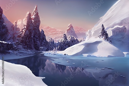 Obraz na plátně North Polar Snow land with Fantastic, Realistic and Futuristic Style