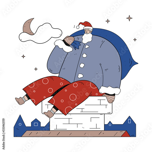 Santa Claus sitting on fireplace chimney