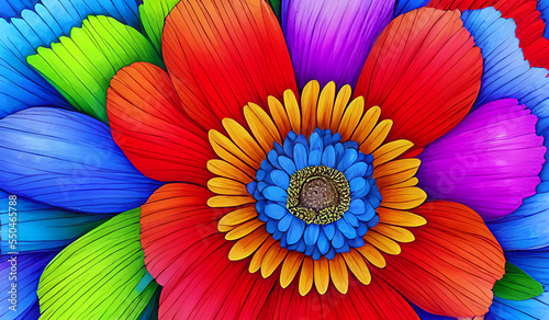 Colourful flower in blue  green  red  purple  and orange