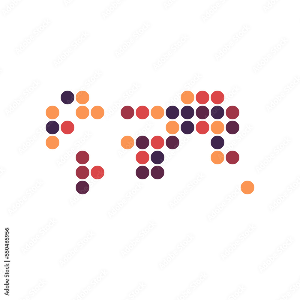 World Map Silhouette Pixelated generative pattern illustration World Map Silhouette Pixelated generative pattern illustration
