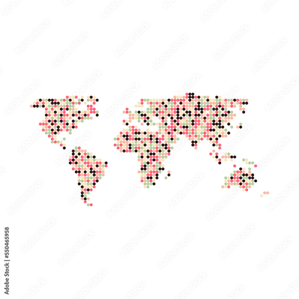 Fototapeta premium World Map Silhouette Pixelated generative pattern illustration