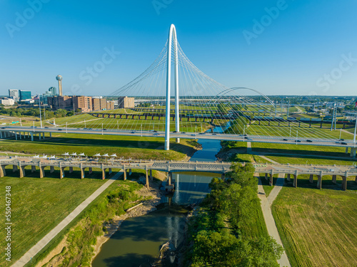 Aerial View of Trinity River and the Margaret Hunt Hill Bridge