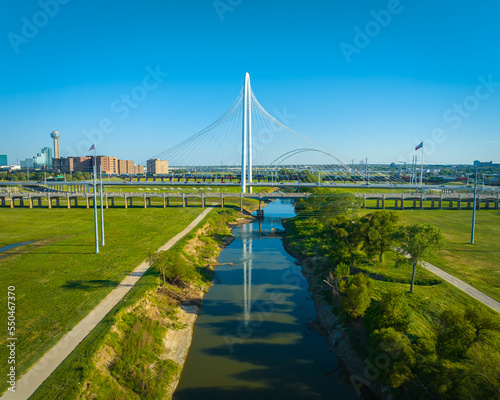 Canvas Print Aerial View of Trinity River and the Margaret Hunt Hill Bridge