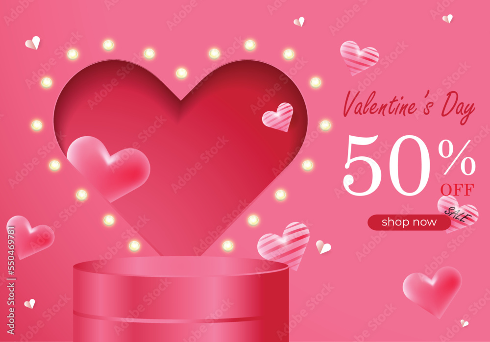 Valentines day hearts vector greeting card with light., Promotion and shopping template or background,  Happy valentines day card, Valentines day background with Heart, Valentines 3d background