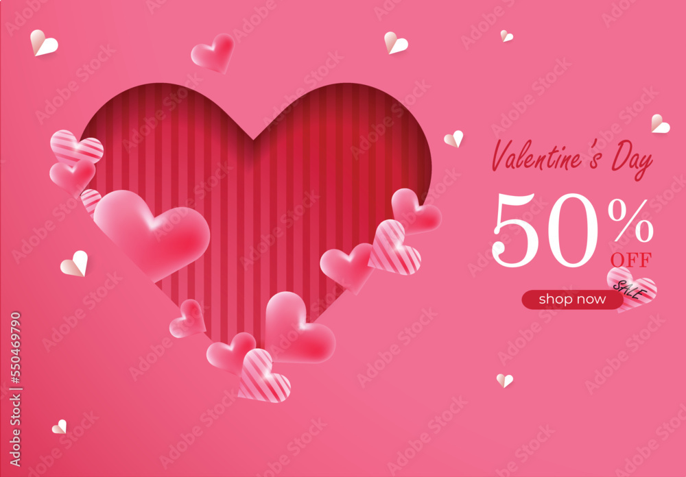Promotion and shopping template or background,  Happy valentines day card, Valentines day background with Heart, Valentines 3d background, Valentines day hearts vector greeting card.