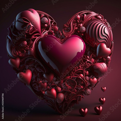 Red Heart Illustration Made out of Smaller Hearts. Computer generated image. 