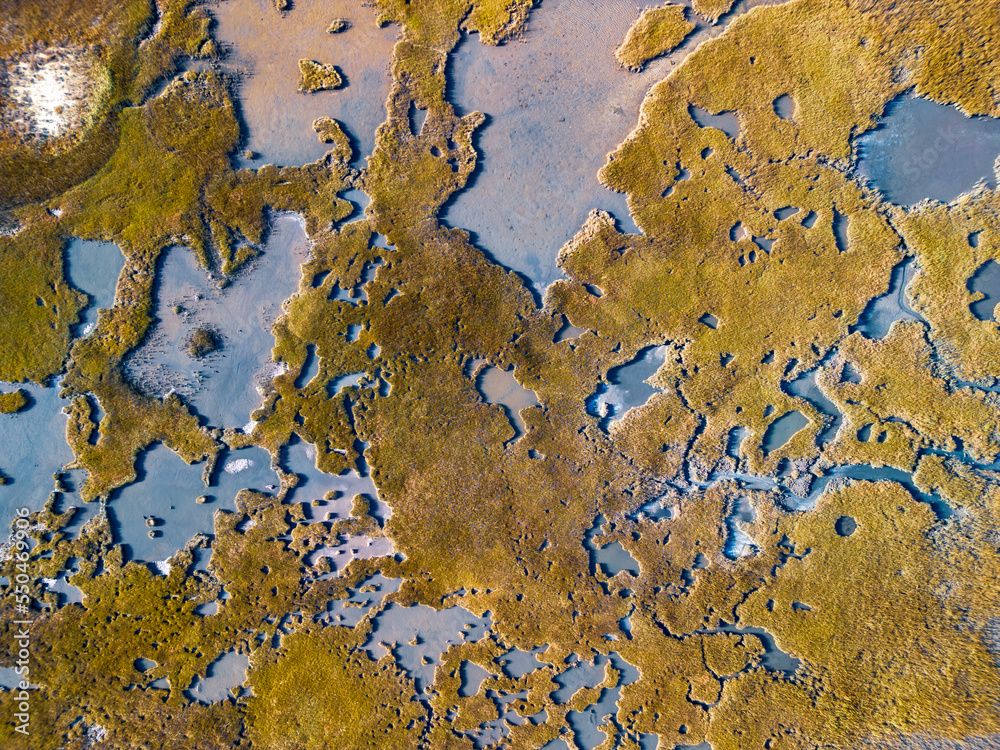 Obraz premium Drone photo looking straight down at coastal patterns