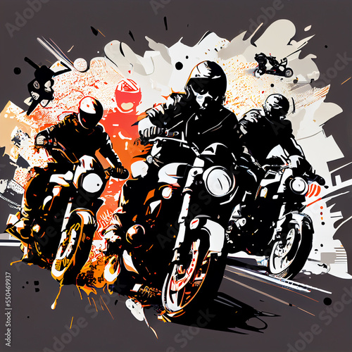 Many Motorcycles  Motorbikes cartoon  illustration