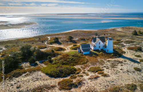 Aerial photo of lighthouse and on dunes of Cape Cod photo