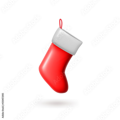 Christmas stocking, red sock. 3D minimal vector