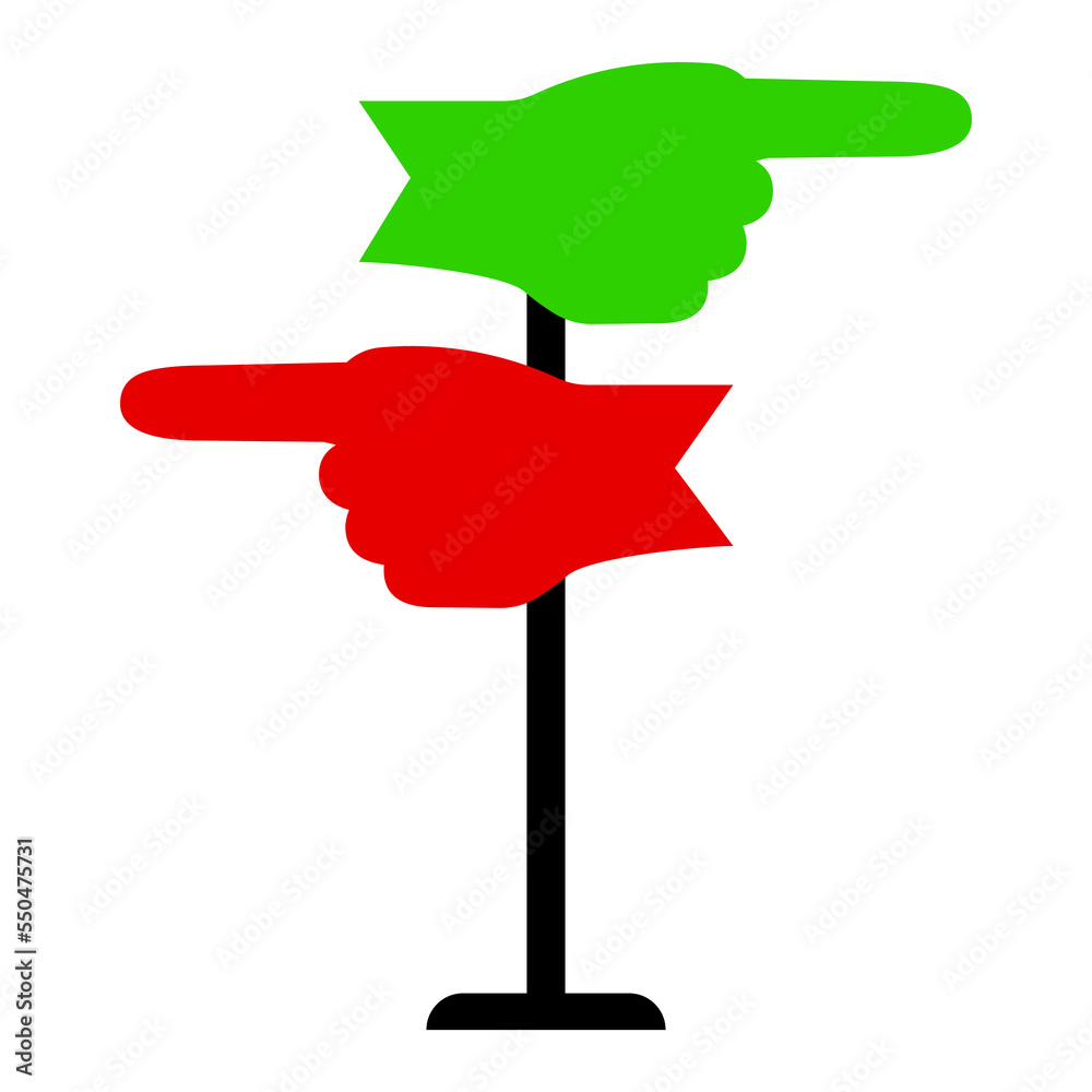 Icon with red green hand pointers. Contour symbol. Vector illustration. Stock image. Icon with red green hand pointers. Contour symbol. Vector illustration. Stock image.