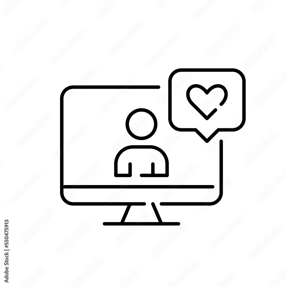 User profile on a computer monitor with like message. Pixel perfect, editable stroke icon User profile on a computer monitor with like message. Pixel perfect, editable stroke icon
