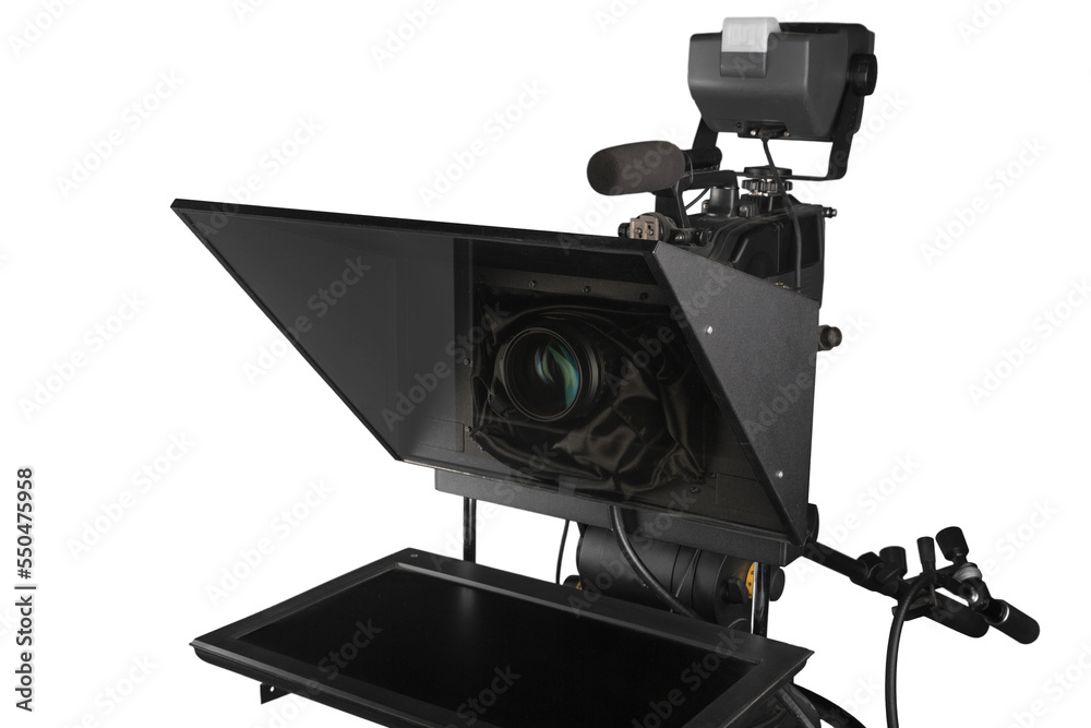 Black video camera isolated on white background