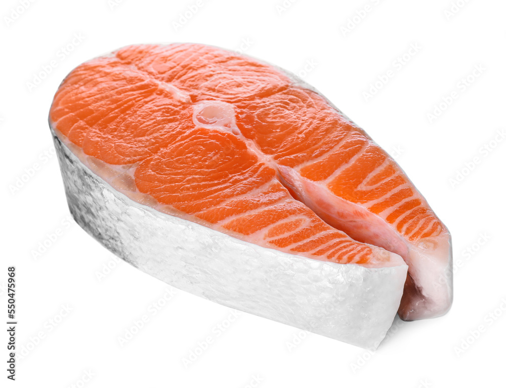 Fresh raw salmon steak isolated on white Fresh raw salmon steak isolated on white