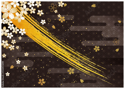 金箔筆桜模様_黒背景-横