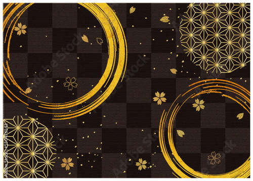 金箔筆丸和柄模様_黒背景