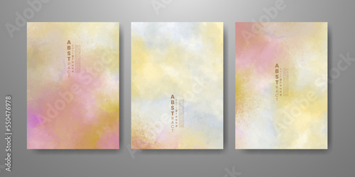 Set of cards with bright colorful vector watercolor background. Design for your date, postcard, banner.