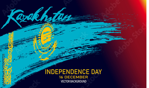 Happy Independence day of Kazakhstan.  Watercolor brush stroke flag Kazakhstan background.Creative national country flag with Abstract watercolor grunge brush flag.