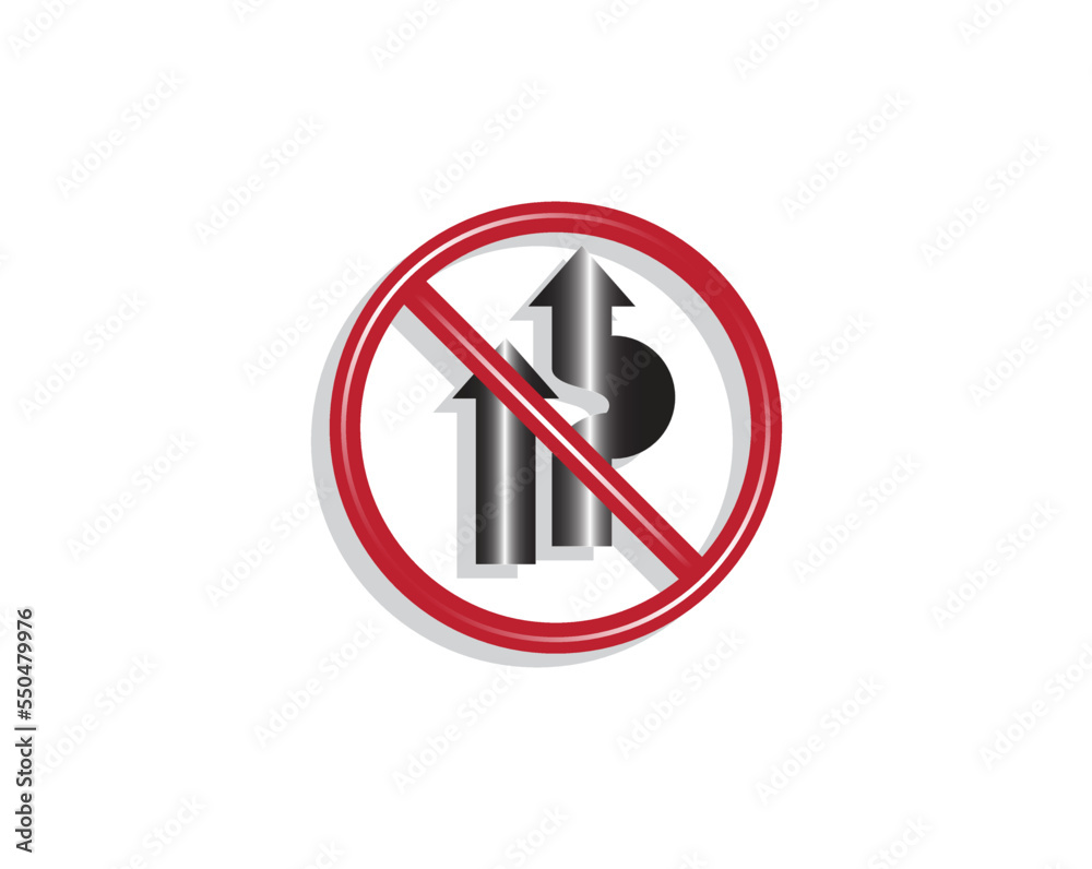 red vector design in the shape of a crossed circle with two black arrow lines in the middle as a sign that no overtaking vehicles on the road is prohibited