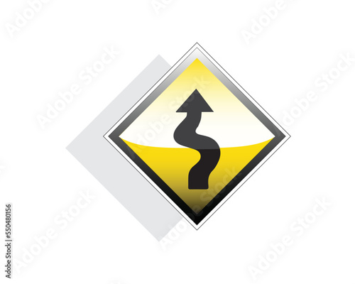 vector design of a yellow and black arrow symbol or traffic sign indicating multiple bends with the first turning to the right