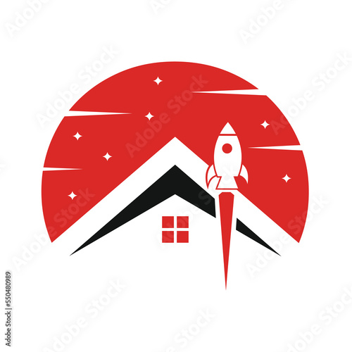 house or home with rocket, simple flat design icon.