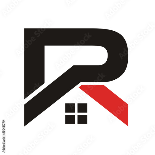 letter R with house or home for real estate or realty industries.