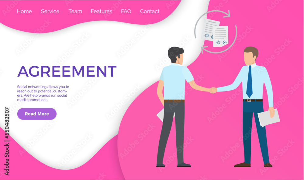 Agreement, social networking allows to reach potential customers. Helps brands run media promotion. Vector businessman shaking hands achieving mutual understanding Agreement, social networking allows to reach potential customers. Helps brands run media promotion. Vector businessman shaking hands achieving mutual understanding