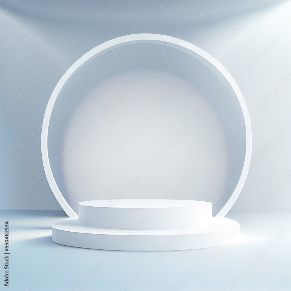 Realistic 3d blue cylinder pedestal podium in Sci-fi dark blue abstract room with illuminate horizontal neon lamp. Vector rendering product display presentation. Futuristic minimal scene. Realistic 3d blue cylinder pedestal podium in Sci-fi dark blue abstract room with illuminate horizontal neon lamp. Vector rendering product display presentation. Futuristic minimal scene.