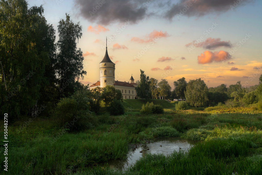 View of the Castle of the Russian Emperor Paul I-Marienthal (BIP fortress) from the Slavyanka River on a sunny summer morning, Pavlovsk, Saint Petersburg, Russia View of the Castle of the Russian Emperor Paul I-Marienthal (BIP fortress) from the Slavyanka River on a sunny summer morning, Pavlovsk, Saint Petersburg, Russia