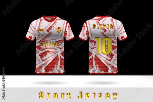 Jersey template design for sports uniform with red and white color combination