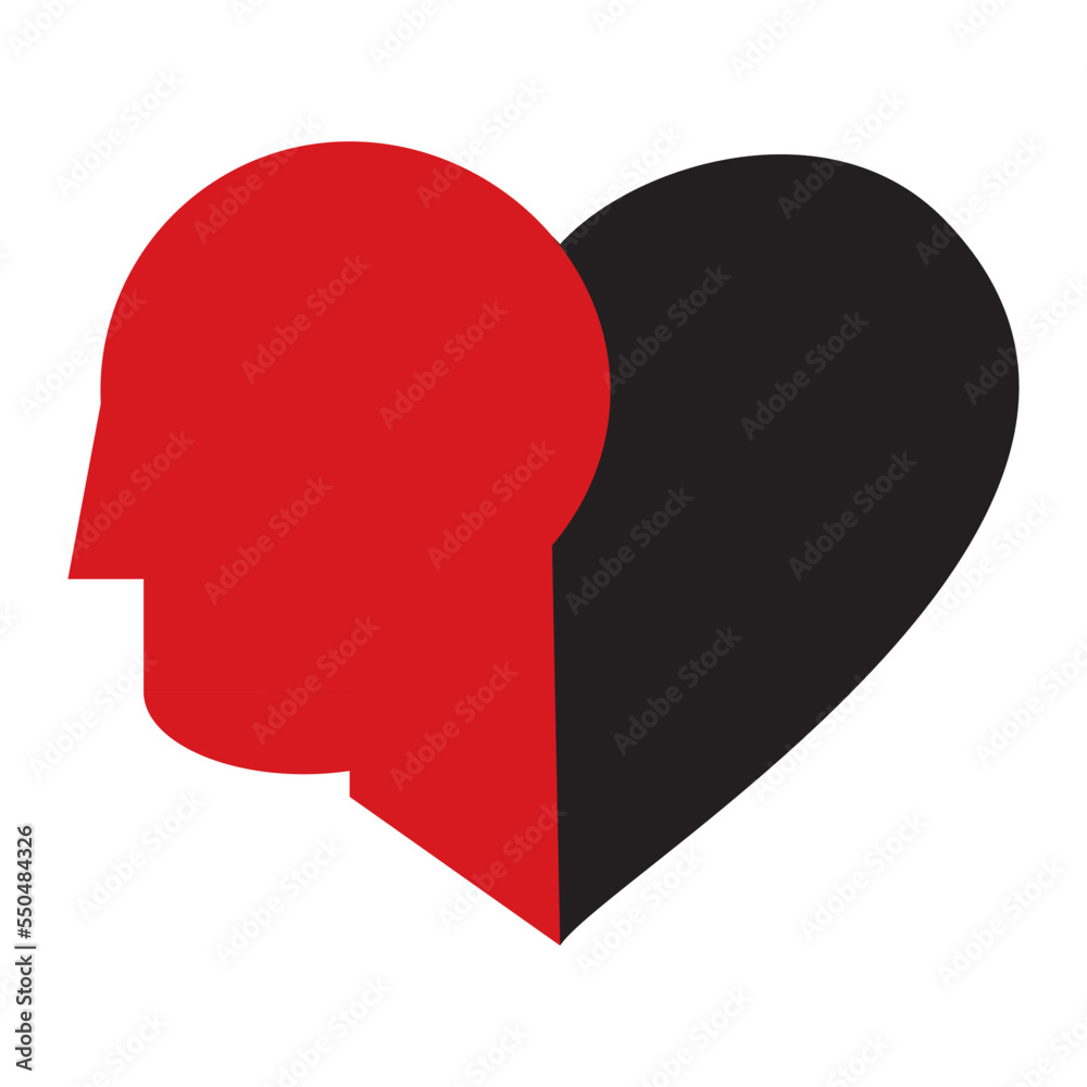 heart shaped icon depicting human head casting shadow heart shaped icon depicting human head casting shadow